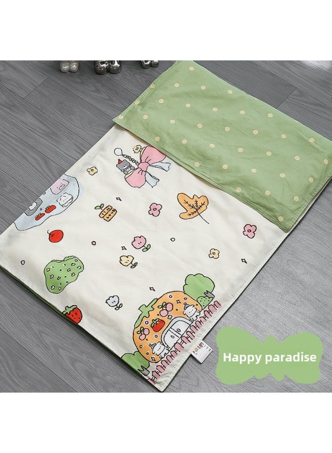 # غطاء مرتبة رياض الأطفال من القطن الخالص، غطاء مرتبة من القطن الكرتوني، غطاء لحاف ناعم من القطن، غطاء بسحاب - اللون: جنة سعيدة [60 وسادة لحاف من الدرجة الأولى] - المواصفات: 150 × 70 سم - Image 1