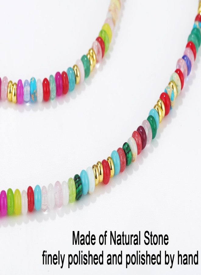 YOUFENG Initial Letter Necklaces for Women Colorful Beaded Gemstone Choker 14K Gold Plated Bubble Letter Pendant Necklace Natural Stone Handmade Jewelry Gift C - Image 5