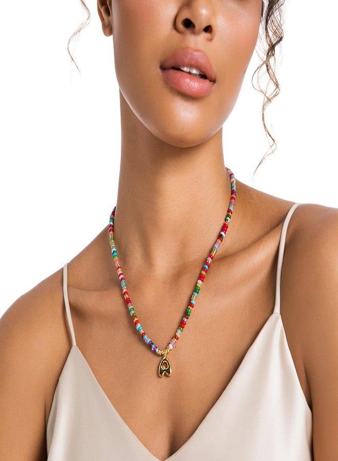 YOUFENG Initial Letter Necklaces for Women Colorful Beaded Gemstone Choker 14K Gold Plated Bubble Letter Pendant Necklace Natural Stone Handmade Jewelry Gift C - Image 4