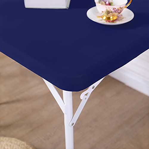 JISEN Cocktail Square Table Top Cover Spandex Fitted Stretchable Tablecloth Topper Cap 34x34 Inch E-Navy - Image 4