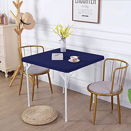 JISEN Cocktail Square Table Top Cover Spandex Fitted Stretchable Tablecloth Topper Cap 34x34 Inch E-Navy - Image 1