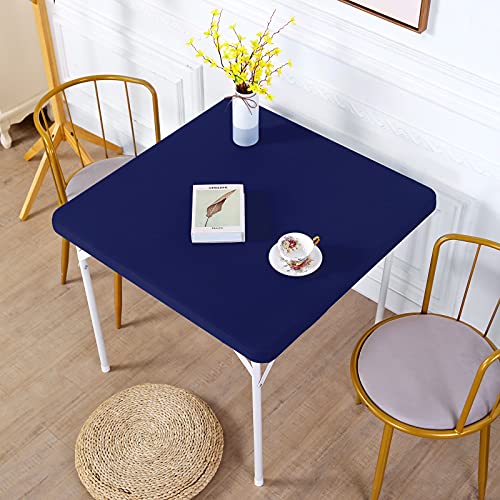 JISEN Cocktail Square Table Top Cover Spandex Fitted Stretchable Tablecloth Topper Cap 34x34 Inch E-Navy - Image 2