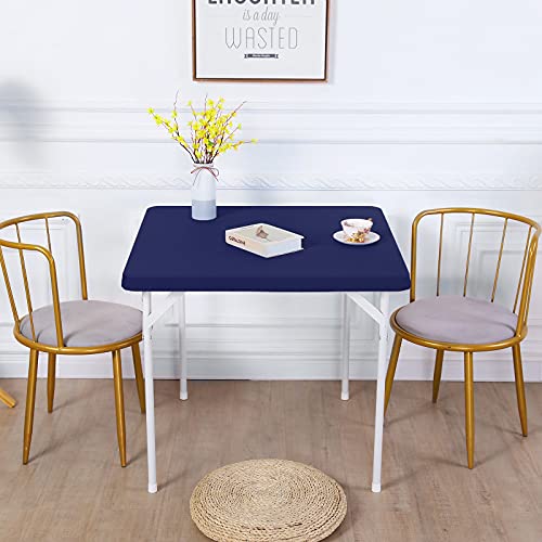 JISEN Cocktail Square Table Top Cover Spandex Fitted Stretchable Tablecloth Topper Cap 34x34 Inch E-Navy - Image 3