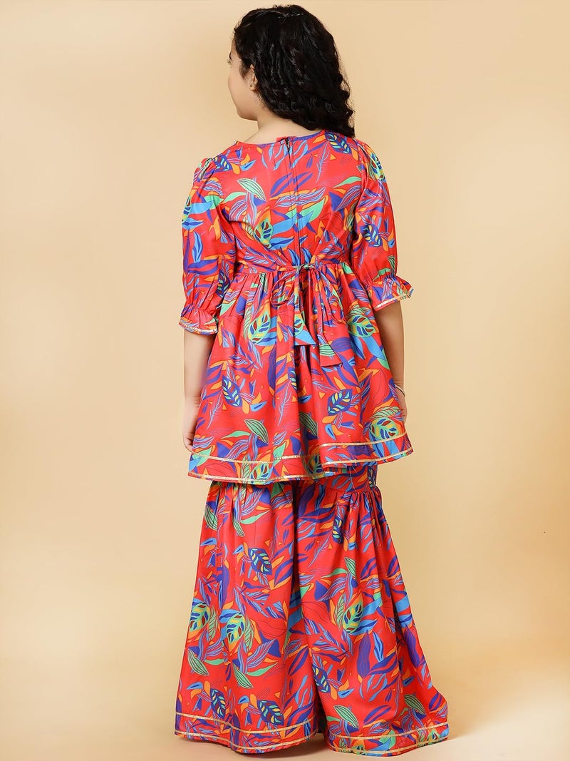 A.T.U.N. (ALL THINGS UBER NICE) Red Floral Printed Kurti, Sharara with Dupatta Set for Girls - Image 5