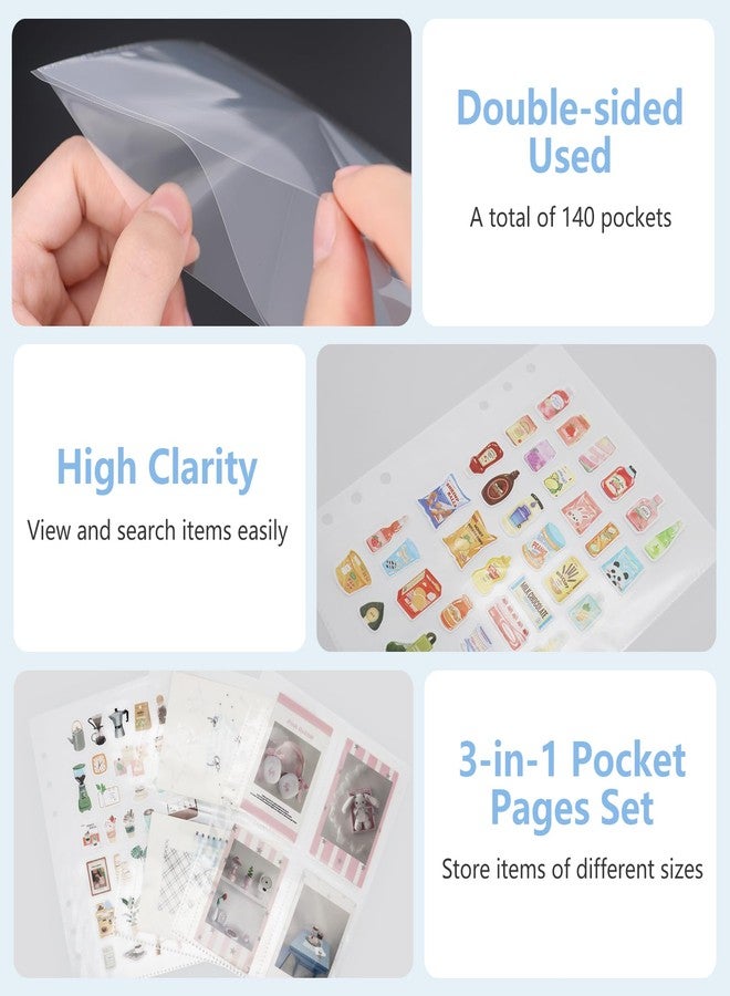 Dajino 30 Sheets Clear Binder Sleeves 1/2/4 Pocket Sheets Protectors Double Sided Plastic Sleeves for Photo Card Sticker Storage Organizer 6 Ring A5 Binder Inserts Refills Pocket Pages Set - Image 2