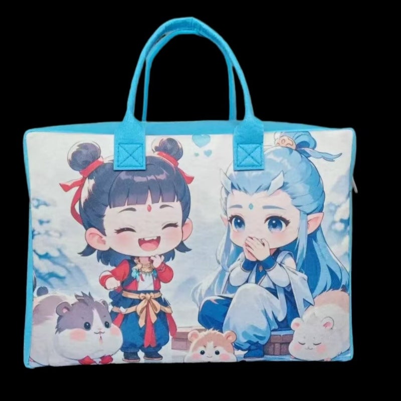 Felt Storage Cartoon Travel Bag Large Capacity Essential Storage Bag for Going Out Luggage Bag Trolley Case Can Be Used as a Suitcase Hamster nezha