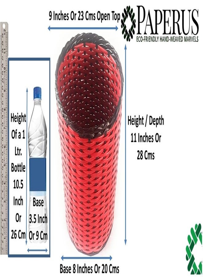 Sonas Creation Paperus, Red & Black, Dustbin, Waste Basket, Trash Can, Paper Bin, Storage Basket, Open-top, Standard Size 10 Liter, 11 inch Tall Eco Friendly, Handmade of Paper Ropes - Image 2