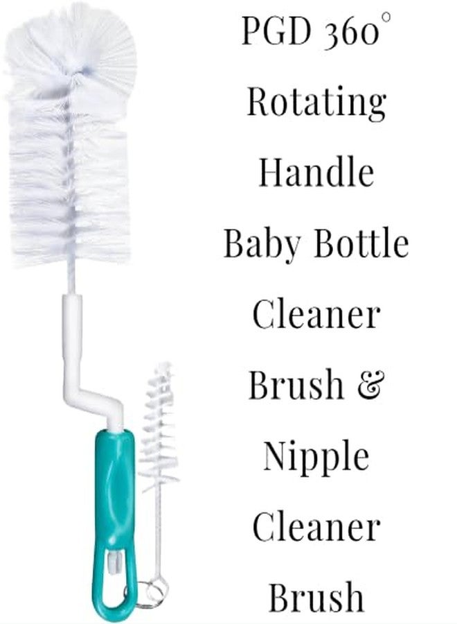 PGD specialized 360° Rotating Handle Easy Grip Baby Milk feeding Bottle & Nipple Cleaning Brush Set with Soft Nylon bristles | Water Bottle, Containers, Glass Bottle, Vase and Home Kitchen Accessories - Image 2