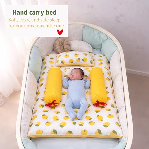 Fareto Combo of Baby Bed with Net | Carry Bag | 4 Pcs Bedding Set (0-6 Months, Baby Size, Cotton) (Lemon Yellow) - Image 3