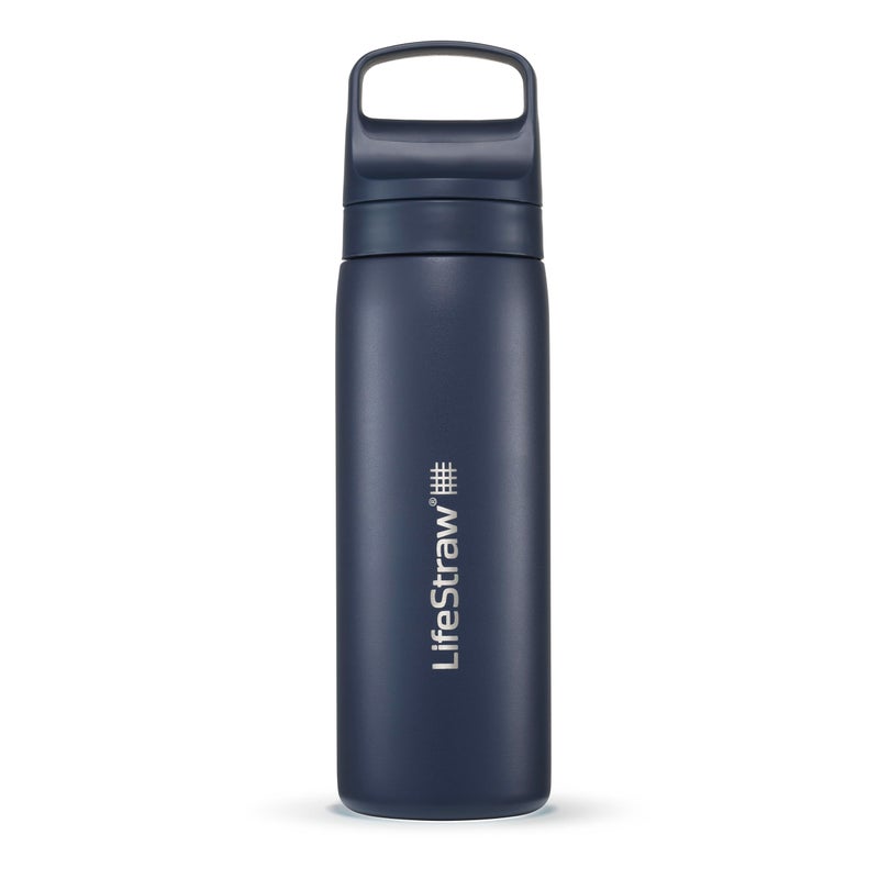 LifeStraw Go Series – Double Wall BPA-Free Vacuum Insulated 18 oz Stainless Steel Water Filter Bottle for travel and everyday use; Aegean Sea - Image 1
