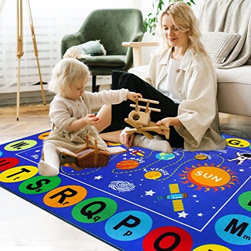 Capslpad ABC Alphabet Kids Rug Outer Space Educational Learning Area Rug 5'0" x 6'6" Non Slip Solar System Galaxy Planets Play Rug Carpet for Children - Image 3