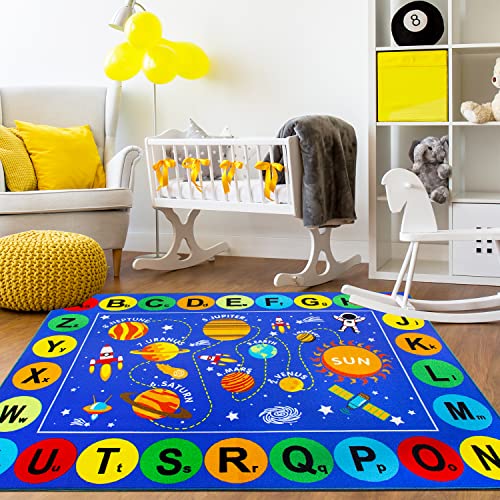 Capslpad ABC Alphabet Kids Rug Outer Space Educational Learning Area Rug 5'0" x 6'6" Non Slip Solar System Galaxy Planets Play Rug Carpet for Children - Image 5
