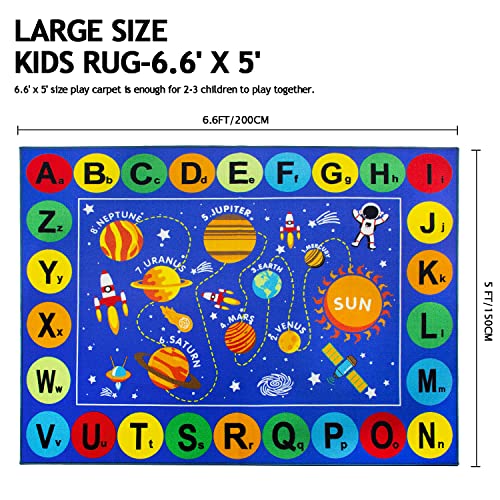 Capslpad ABC Alphabet Kids Rug Outer Space Educational Learning Area Rug 5'0" x 6'6" Non Slip Solar System Galaxy Planets Play Rug Carpet for Children - Image 2