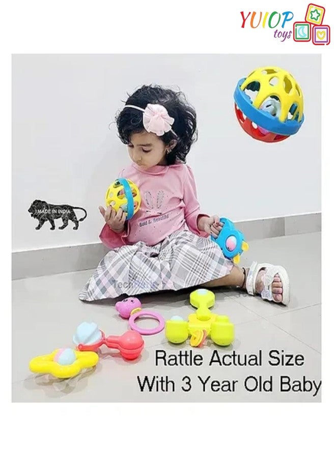 YUIOP - Rattle Set & Teether Toy - Ergonomic Grip - Melodious Sound - Smooth Rolling - Baby Toys - Attractive Colors - Baby Safe (7 Pcs (Combo 2)) - Image 3