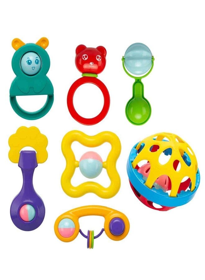 YUIOP - Rattle Set & Teether Toy - Ergonomic Grip - Melodious Sound - Smooth Rolling - Baby Toys - Attractive Colors - Baby Safe (7 Pcs (Combo 2)) - Image 1