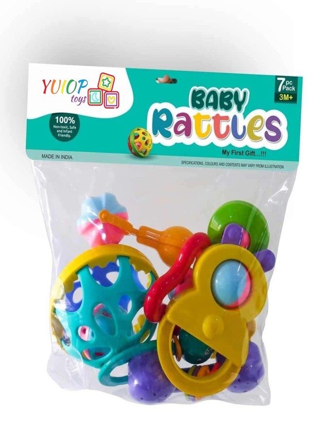 YUIOP - Rattle Set & Teether Toy - Ergonomic Grip - Melodious Sound - Smooth Rolling - Baby Toys - Attractive Colors - Baby Safe (7 Pcs (Combo 2)) - Image 2