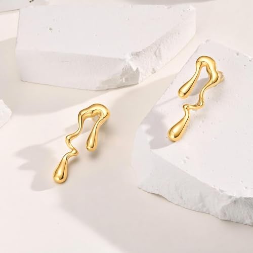 MPRAINBOW Womens Gold Studs Earrings, 14K Gold Plated Personality Big Stud Earring,Stainless Steel Hypoallergenic Ear Rings Trendy Jewelry,Christmas Birthday Gifts for Her Girlfriend Sister - Image 5