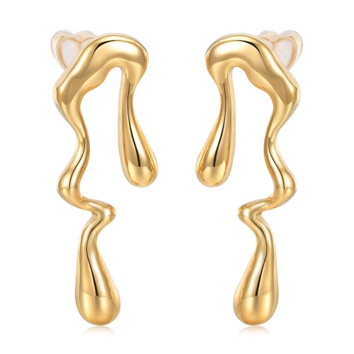 MPRAINBOW Womens Gold Studs Earrings, 14K Gold Plated Personality Big Stud Earring,Stainless Steel Hypoallergenic Ear Rings Trendy Jewelry,Christmas Birthday Gifts for Her Girlfriend Sister - Image 1