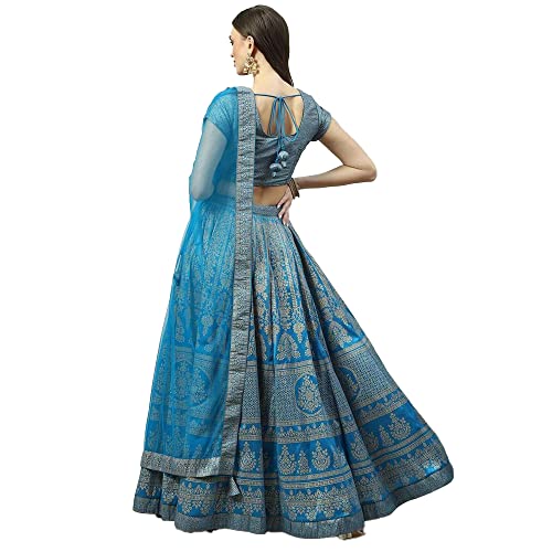 BIBA Women's Polyester Readymade Printed Flared Salwar Kurta Dupatta Lehenga Choli Set (Skdfestive 8367_Turquoise_42) - Image 2