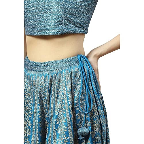 BIBA Women's Polyester Readymade Printed Flared Salwar Kurta Dupatta Lehenga Choli Set (Skdfestive 8367_Turquoise_42) - Image 5