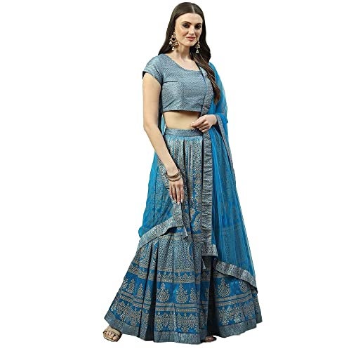 BIBA Women's Polyester Readymade Printed Flared Salwar Kurta Dupatta Lehenga Choli Set (Skdfestive 8367_Turquoise_42) - Image 3