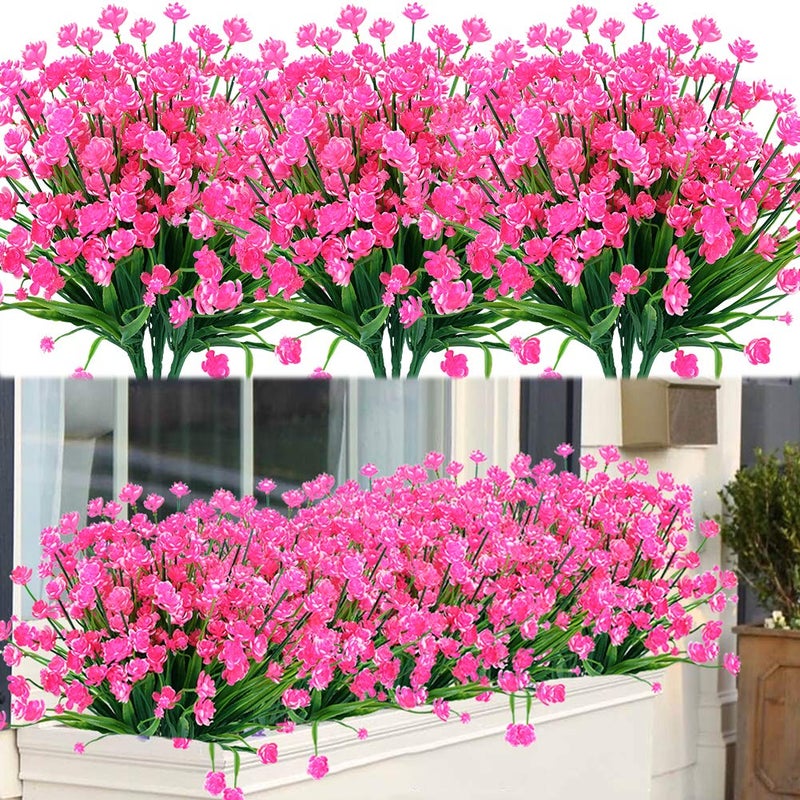 ArtBloom 20 Bundles Outdoor Artificial Fake Flowers UV Resistant Shrubs Plants Faux Plastic Greenery for Indoor Outside Hanging Plants Garden Porch Window Box Home Wedding Farmhouse Decor Pink