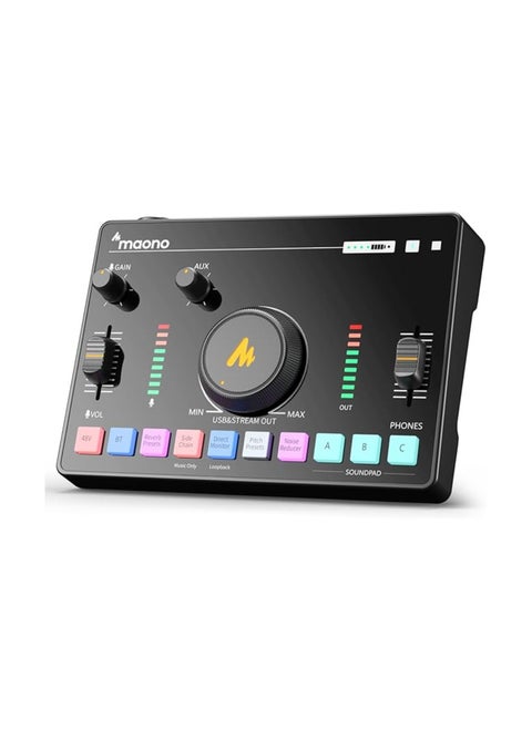 MAONO MaonoCaster Audio Interface Streaming Mixer with Pro-preamp, Bluetooth, 48V Phantom Power, 3 Customize sound pads for, Podcast Recording, Live Streaming Youtube, PC, Smartphone AMC2 NEO (Black)