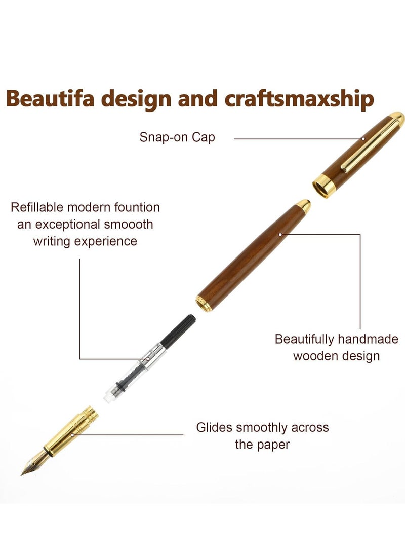 Ballpoint Pen With 12 Ink Cartridges, Vintage Luxury Wooden Ballpoint Pen Set, 0.5mm Ballpoint Pen Set With Brass Edges, Fashionable Gift Box For Students, Teachers, Schools, And Offices - Image 3