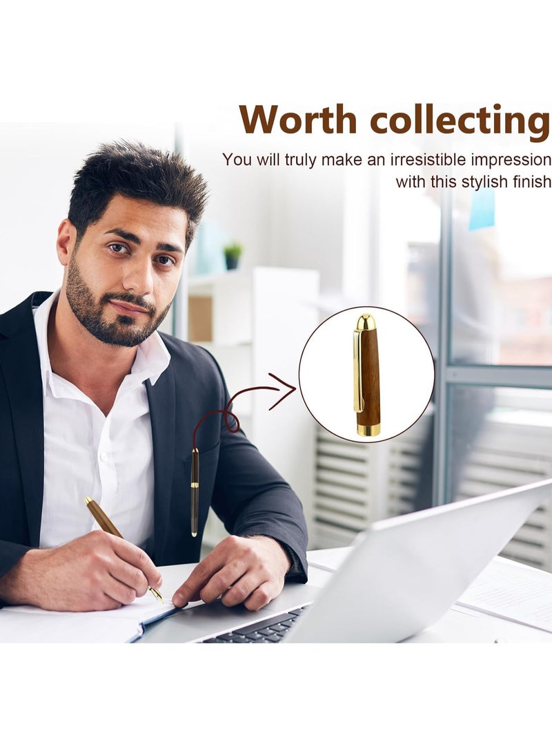 Ballpoint Pen With 12 Ink Cartridges, Vintage Luxury Wooden Ballpoint Pen Set, 0.5mm Ballpoint Pen Set With Brass Edges, Fashionable Gift Box For Students, Teachers, Schools, And Offices - Image 4