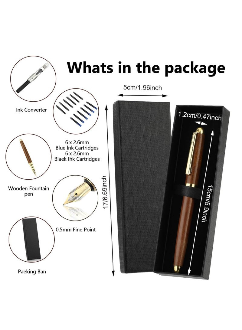 Ballpoint Pen With 12 Ink Cartridges, Vintage Luxury Wooden Ballpoint Pen Set, 0.5mm Ballpoint Pen Set With Brass Edges, Fashionable Gift Box For Students, Teachers, Schools, And Offices - Image 2