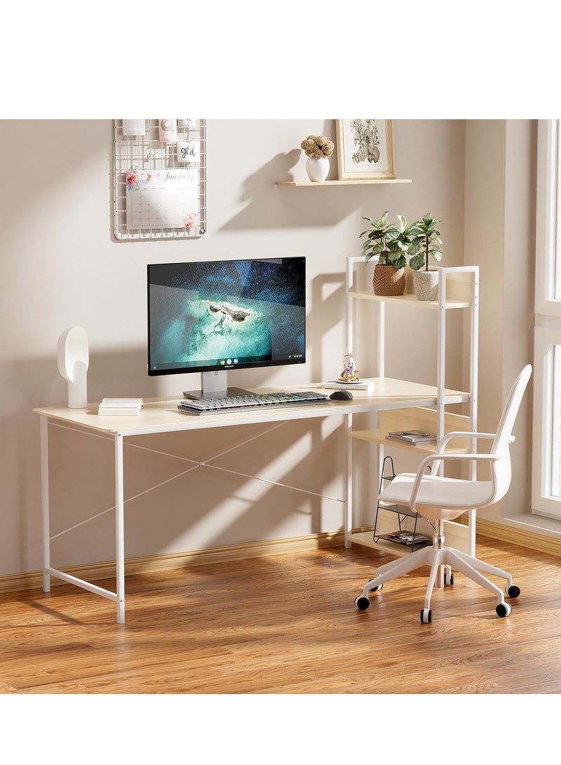 ZUIHAO Home Office Writing Computer Desk with Bookshelf Modern Simple Study Table - Image 4