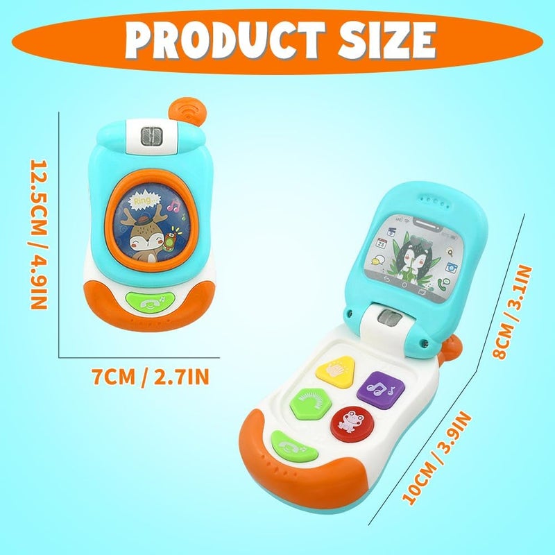 Caterbee Musical Baby Flip Phone Toy, Interactive Learning Toy with Lights and Sounds, Orange and Green, Educational Pretend Play Mobile Phone for Toddlers (Blue) - Image 3
