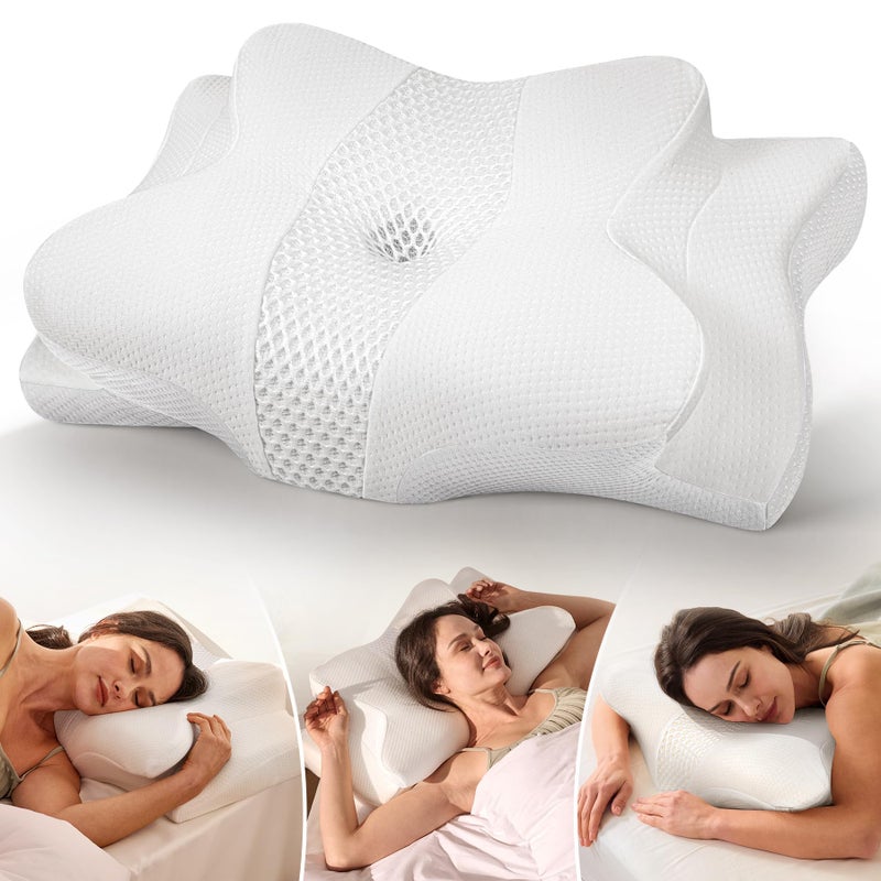 Cozyplayer True Cooling Cervical Neck Pillow for Pain Relief Ergonomic Side Sleeper Pillow for Neck Support Odorless Orthopedic Contour Memory Foam Pillows Bed Pillow for Back Stomach Sleeper