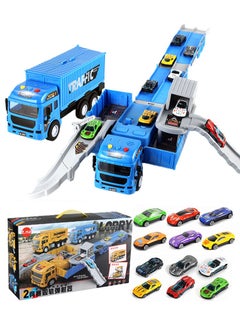 Jourvent Truck Race Track Kids Toys – Foldable 3-Layer Car Race Track Playset with Truck Transport Carrier and 16 Race Cars (Container Truck Toy).  - Image 1