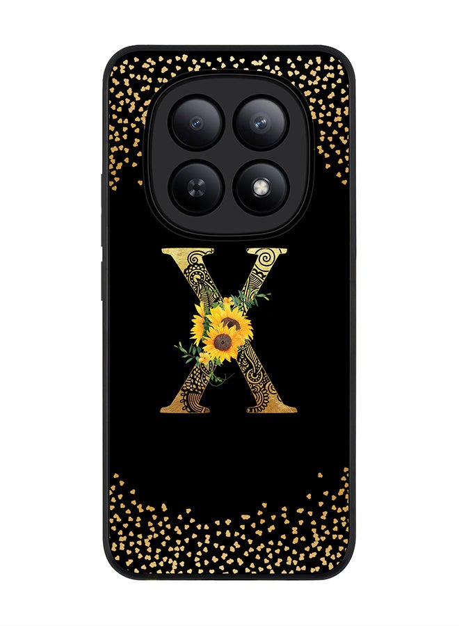 For Xiaomi Redmi Note 15 5G / Poco M8 Case,Slim fit Camera Protection, Shockproof Thin Phone cover  - Custom Floral Monogram - X ( Black )