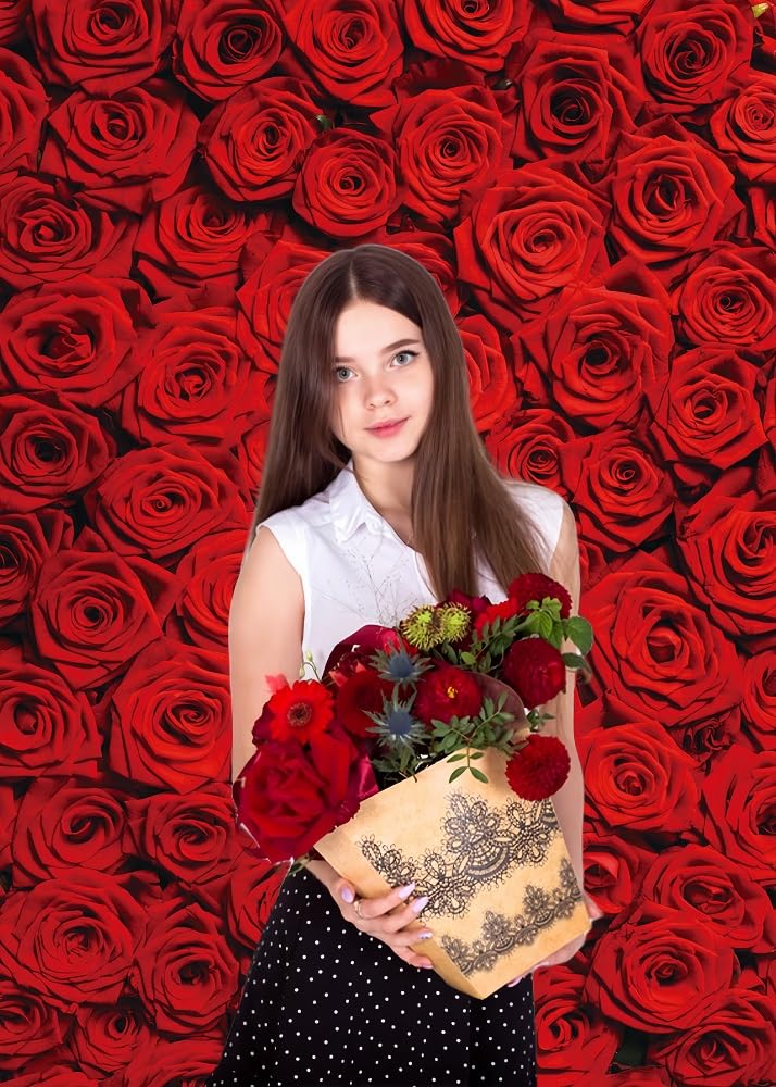 INRUI RUINI Red Rose Floral Wedding Photography Backdrop Rose Wall Valentines Day Wedding Bridal Shower Party Decorations Banner 5x7FT - Image 2