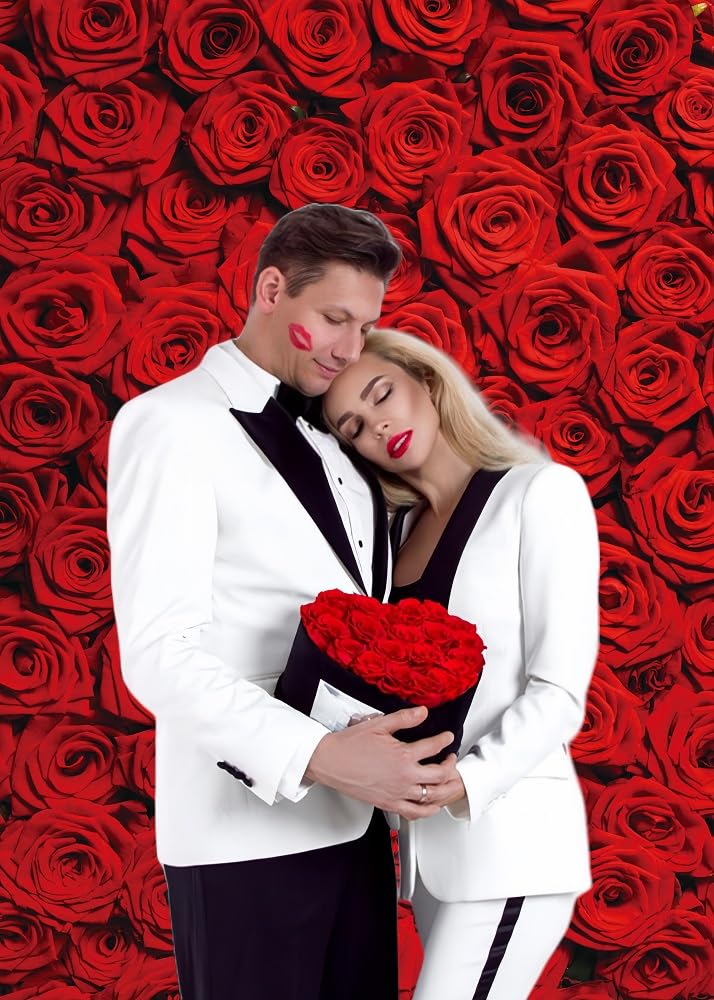 INRUI RUINI Red Rose Floral Wedding Photography Backdrop Rose Wall Valentines Day Wedding Bridal Shower Party Decorations Banner 5x7FT - Image 3