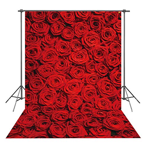 INRUI RUINI Red Rose Floral Wedding Photography Backdrop Rose Wall Valentines Day Wedding Bridal Shower Party Decorations Banner 5x7FT - Image 1