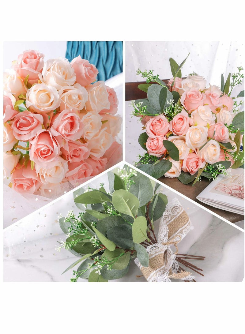 SYOSI Artificial Flowers, Rose, Silk Flowers Stems, Artificial Eucalyptus Leaves, Bulk Fake Flowers Bouquet, for Party Floral Arrangements Home Bridal Wedding Decor 34pcs - Image 4