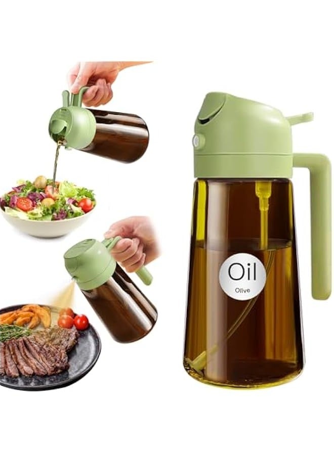 16oz/470ml Light-Blocking Dark Oil Sprayer for Cooking, 2 in 1 Olive Oil Dispenser Bottle for Kitchen, Premium Dark Amber Glass Oil Bottle, Food-Grade Oil Mister for Air Fryer, BBQ (Green) - Image 1