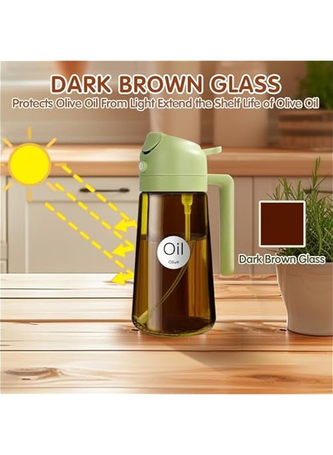 16oz/470ml Light-Blocking Dark Oil Sprayer for Cooking, 2 in 1 Olive Oil Dispenser Bottle for Kitchen, Premium Dark Amber Glass Oil Bottle, Food-Grade Oil Mister for Air Fryer, BBQ (Green) - Image 2