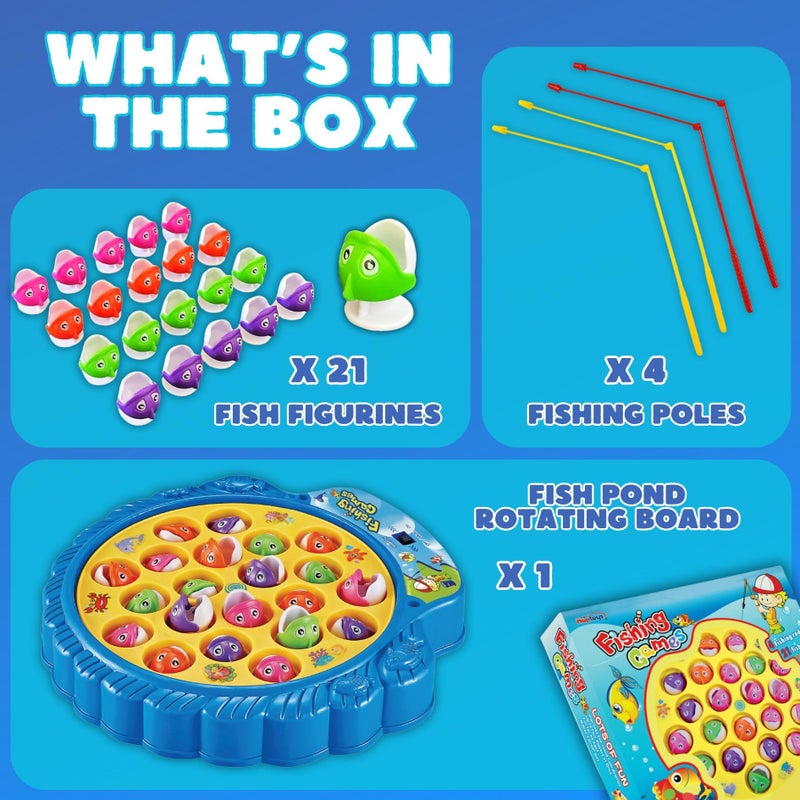 Haktoys Fishing Game for Kids & Toddlers â€“ Battery-Operated Rotating Fishing Toy with 21 Fish, 4 Poles & Music On/Off Switch â€“ Fun Educational Board Game for Boys & Girls - Image 3