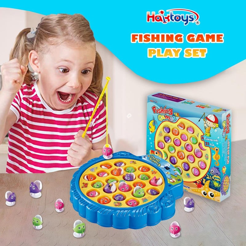 Haktoys Fishing Game for Kids & Toddlers â€“ Battery-Operated Rotating Fishing Toy with 21 Fish, 4 Poles & Music On/Off Switch â€“ Fun Educational Board Game for Boys & Girls - Image 2
