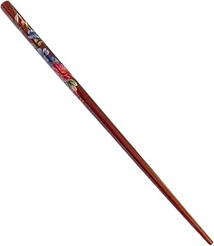Generic 1pc Hair Stick Chopstick Wooden Flower Printed Bun Holder 18CM Long Hair Pins Womens Girls Hair Styling Accessories Brown  - Image 1