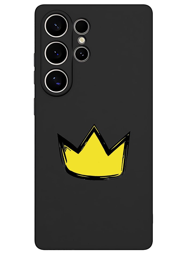 Theodor Protective Slim Fit Case Liquid Silicone Cover with Full Body Protection Anti-Scratch Shockproof Case For Samsung Galaxy S25 Ultra (Black) - Yellow Crown - Image 1