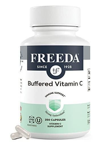 FREEDA Vitamin C Buffered Vitamin C 500mg Kosher Powerful Antioxidant Immune Support Sensitive Stomach Vitamins C Capsules Calcium Ascorbate Vitamin C 500 mg VIT C Supplement 250 Count