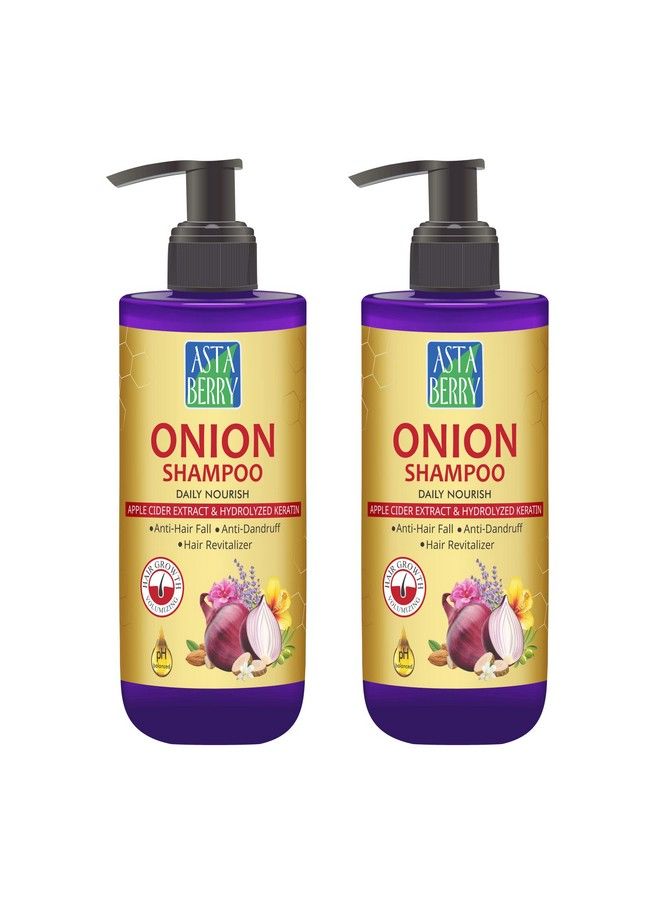Astaberry Onion Shampoo For Hair Growth 300Ml Antihair Fall Shampoo; Keeps Dryness Away; Anti Dandruff & Anti Revitalizer; Regulating Sebum Production; Pack 2(2 X 300Ml) - Image 1