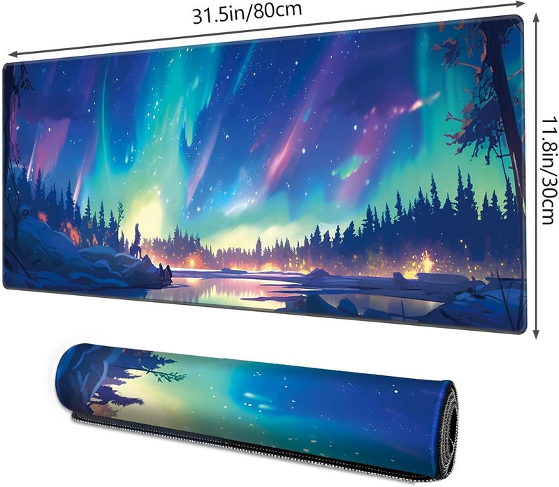 Galdas Gaming Mouse Pad XXL XL Large Long Extended Big Mousepad Non-Slip Rubber Keyboard Mouse Pad with Stitched Edges for Laptop Home Office (31.5x11.8x0.08 Inch) … (Aurora) - Image 2