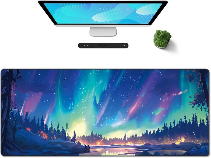 Galdas Gaming Mouse Pad XXL XL Large Long Extended Big Mousepad Non-Slip Rubber Keyboard Mouse Pad with Stitched Edges for Laptop Home Office (31.5x11.8x0.08 Inch) … (Aurora) - Image 1