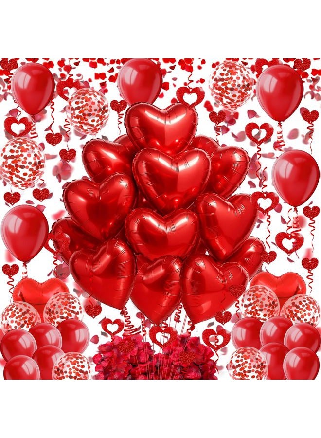 Famoby Heart-Shaped Aluminum Foil Balloon,Red Latex balloons,Confetti Balloon,Fake Petals and Hanging Streamer for Valentines Wedding Bridal Shower Anniversary Engagement Party Supplies Decorations - Image 1